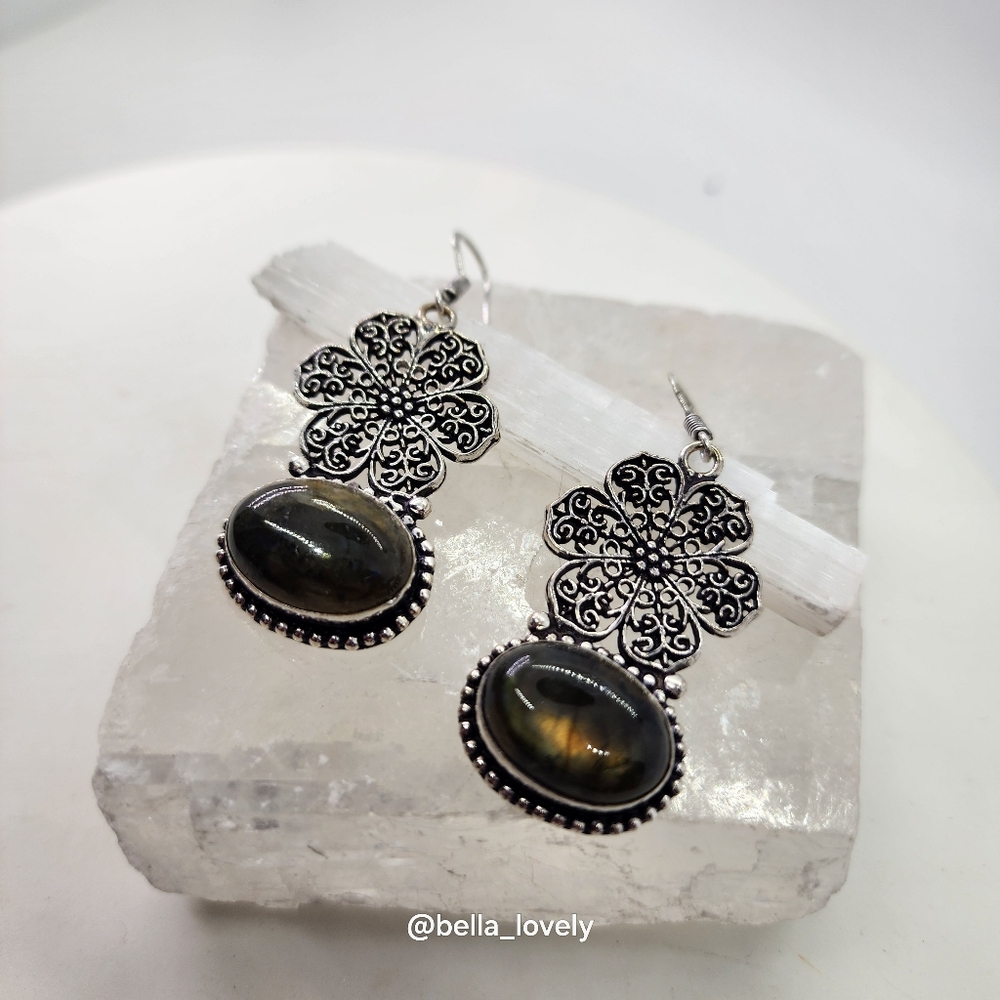 Labradorite Floral Handmade Earring Jewelry  Gift 2.2" Flower